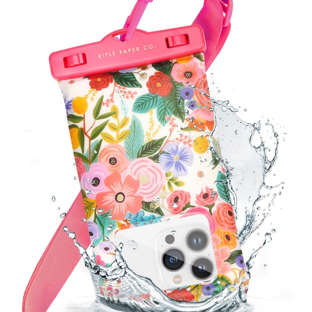 Rifle Paper Co. Floral Waterproof Pouch with Pink Lanyard
